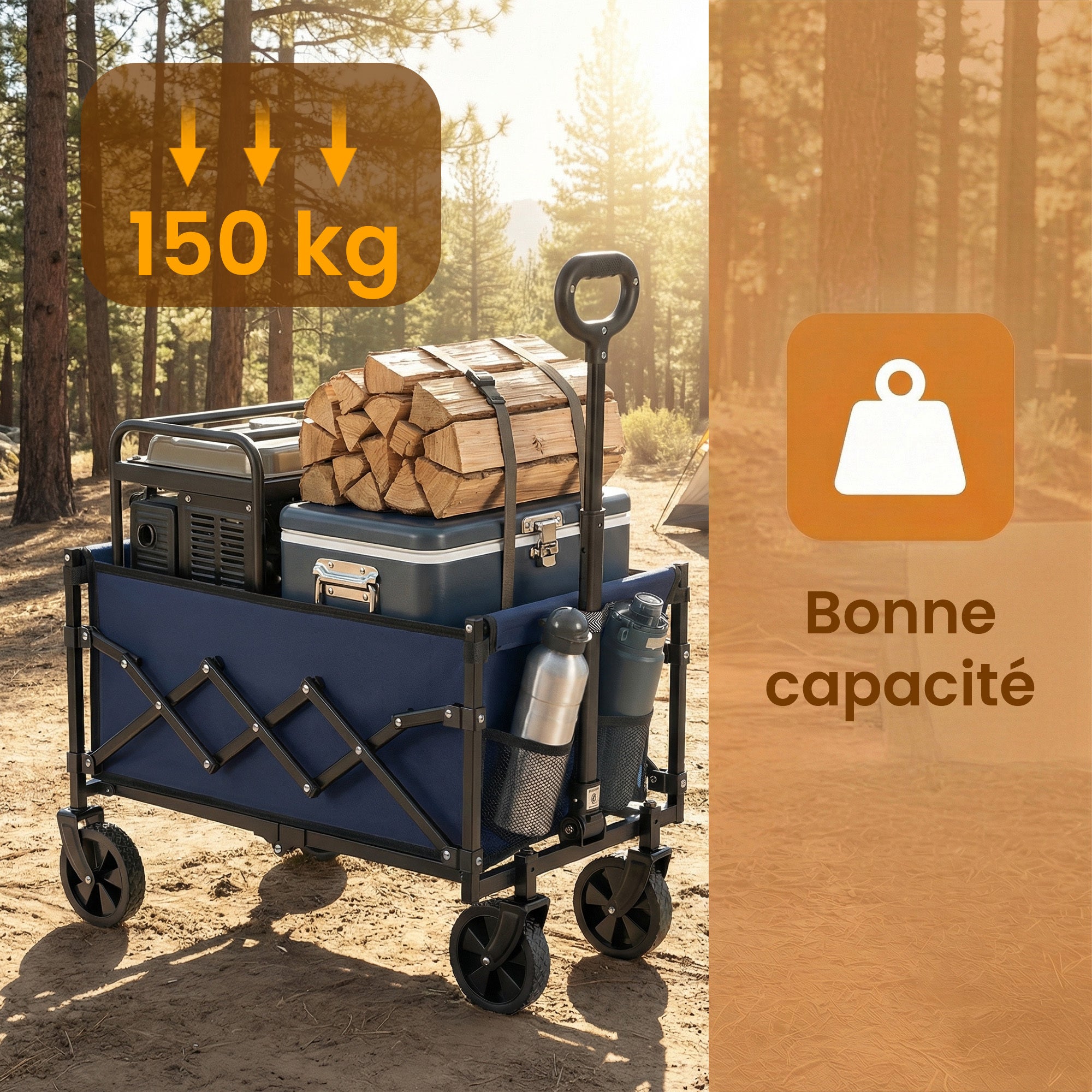 Chariot Pliable, 4 Roues Renforcées, Chariot de Jardin, Grande Capacité 180L, Extérieur, Bleu - 7