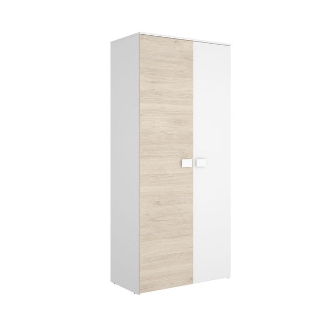 Armario Dina 2 puertas + barra para colgar + estantes blanco/natural 205x90x52 cm