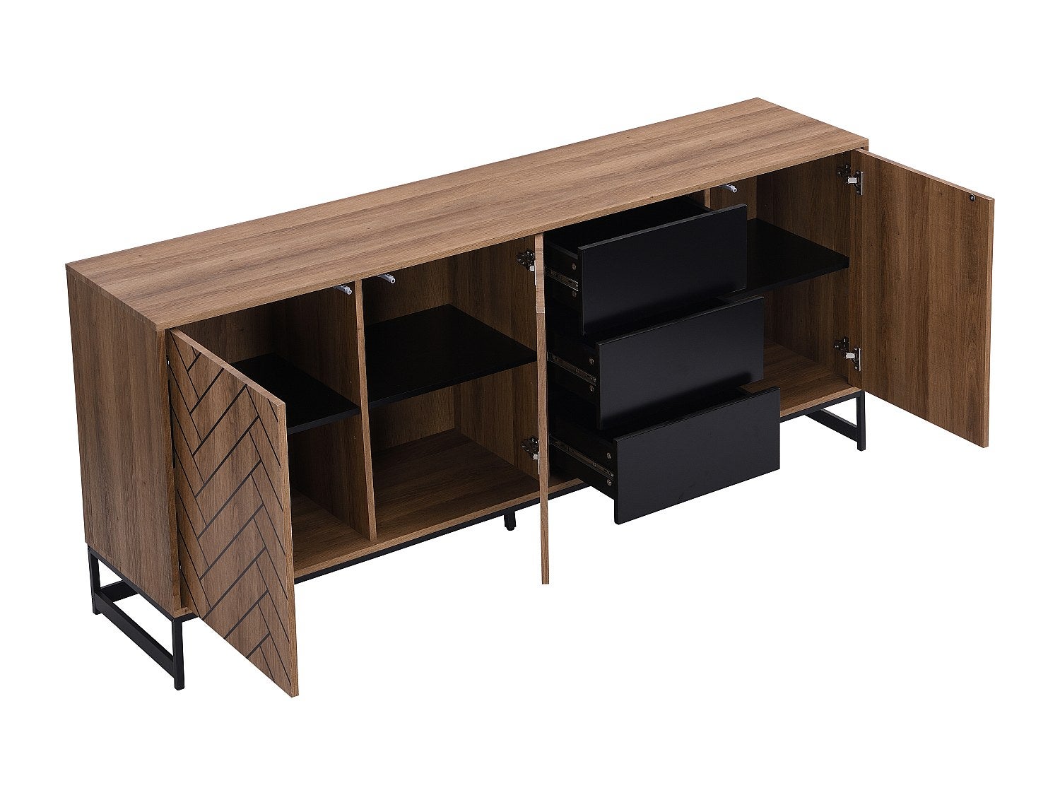 Komoda 3-drzwiowa z 3 szufladami, z MDF – kolor naturalny i czarny – CARATANA - 6