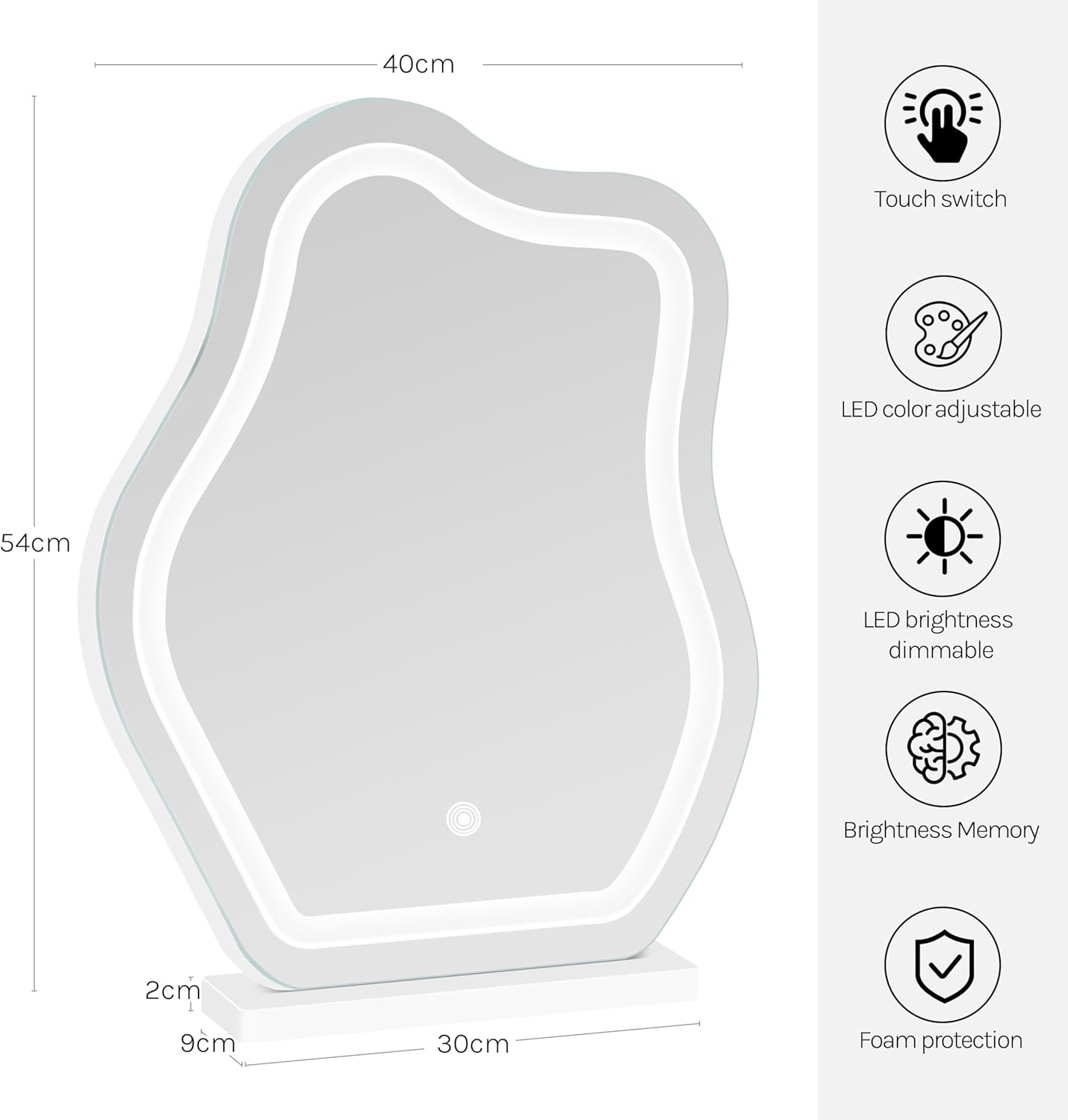 Miroir de Maquillage Lumineux WOLTU, 3 Niveaux d'Éclairage + Luminosité Réglable, Miroir Coiffeuse LED 43x56 cm, Blanc - 4