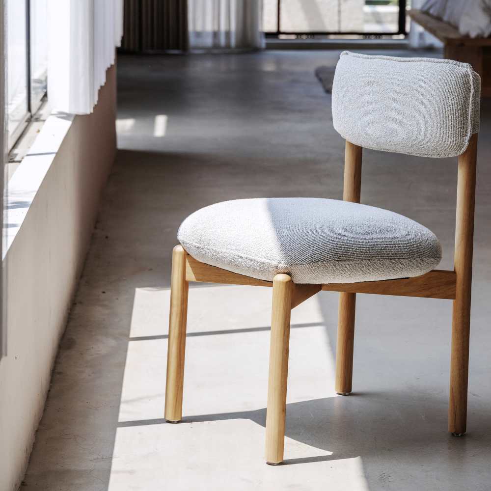 Chaise en bois design Frank avec assise rembourrée, confortable et robuste, style moderne minimaliste, Beige - 2