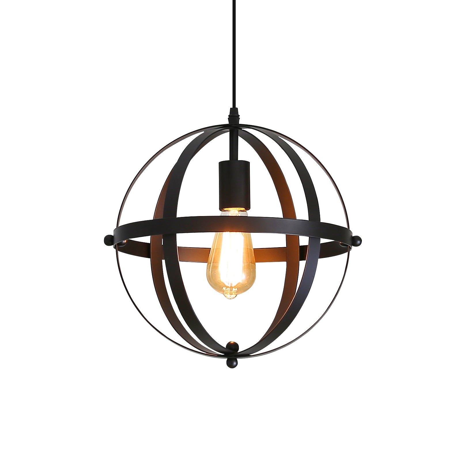 Fusion Lustre Réglable Suspension Luminaire Cage en Fer Lampe Poulie Noir design Vintage pour Cuisine Salon - Maison