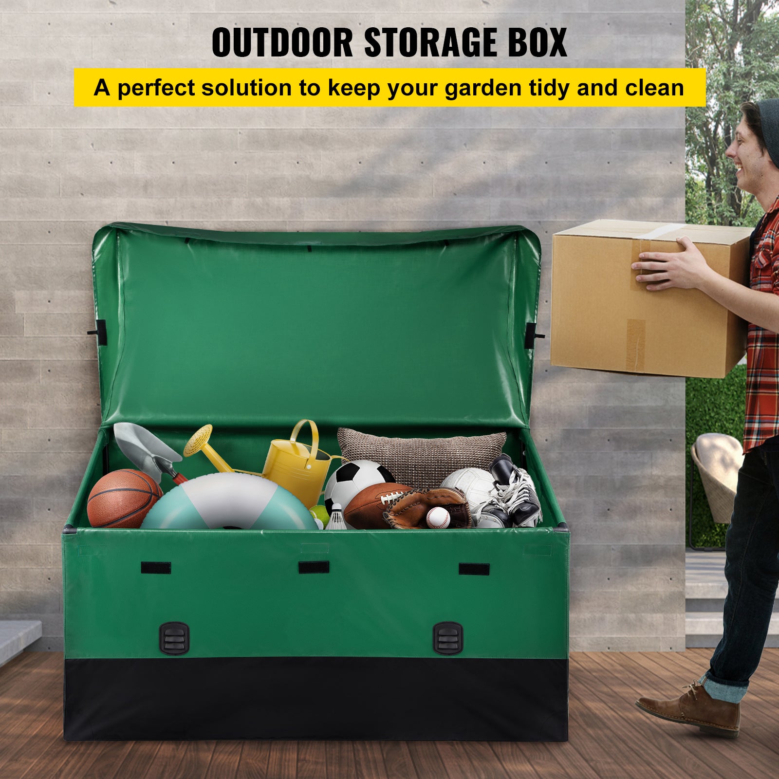 Coffre rangement extérieur 230 gallons,SucceBuy bâche PE imperméable,cadre galvanisé,protection toutes saisons pour camping,jardin,piscine,cour - 4