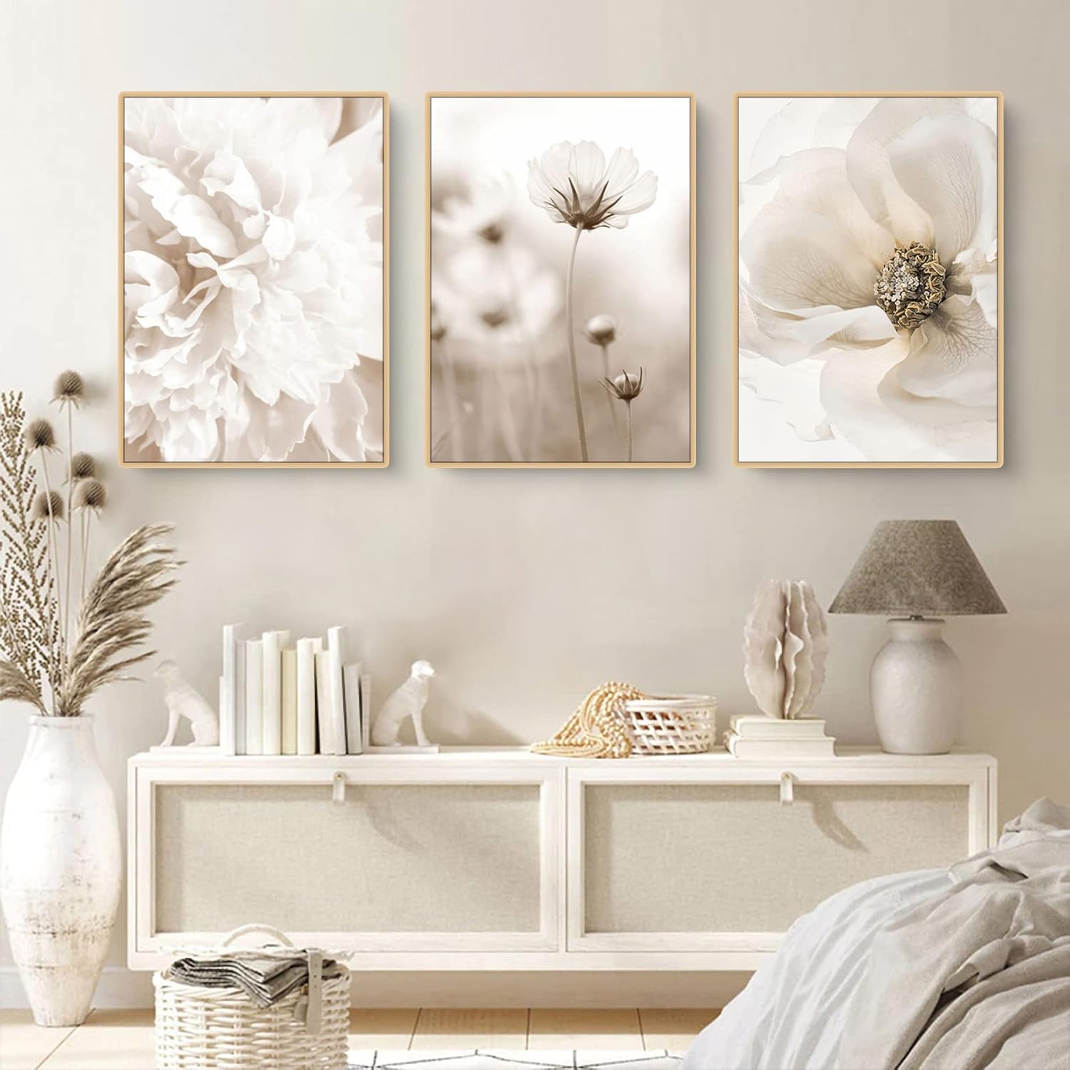 Zestaw 3 plakatów, beżowy, nowoczesna sztuka ścienna, styl boho, trawa pampasowa, vintage, wydruki na płótnie, do salonu, bez ramy, 50 x 70 cm - 2