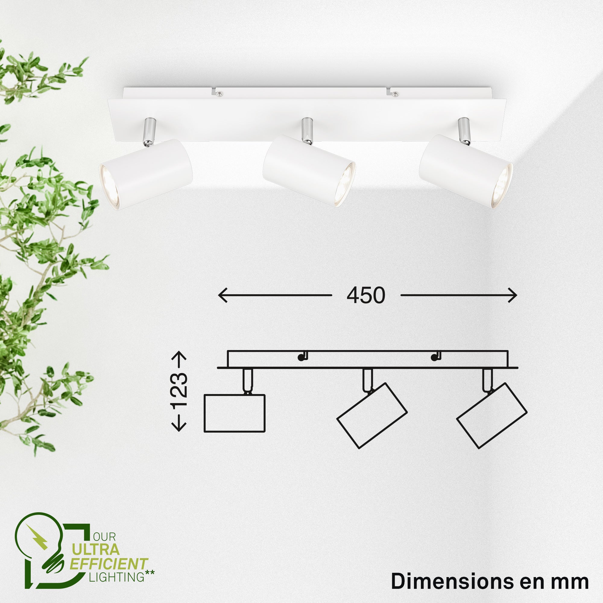 BRILO - Spot - 2840036 - orientable & rotatif - 2,5W - 470lm - 3000K - 450x80x125mm (LxlxH) - 8