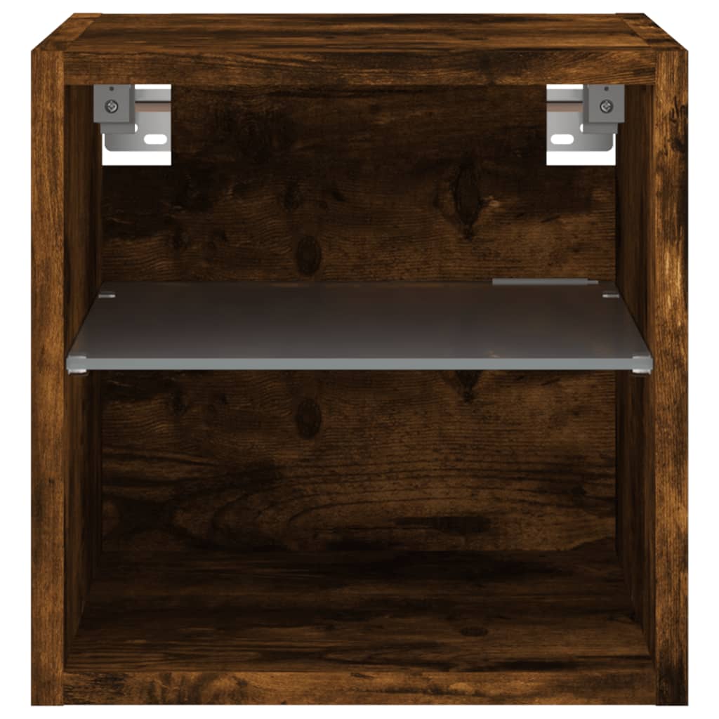 vidaXL Meuble TV mural avec lumières LED chêne fumé 30x28,5x30 cm - 7