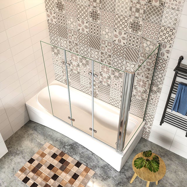 AICA ITALY 130x70cm Sopravasca Doccia Angolare Alta 140cm 3 Ante con 1 Lato Fisso Vetro 6 mm Temperato Trasparente Anticalcare Cromato Lucido