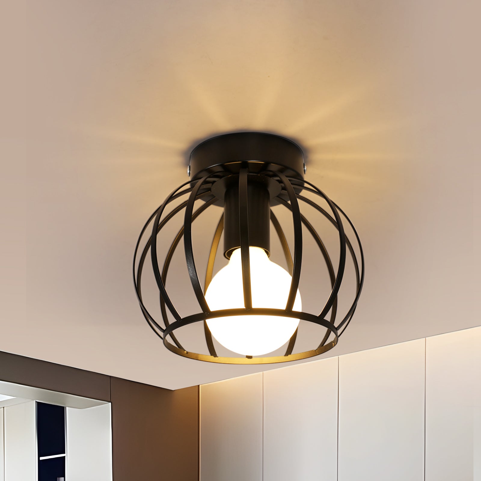 Lustre Rétro Noir Plafonnier – Luminaire Design Pour Chambre Ou Salon, Ampoule E27