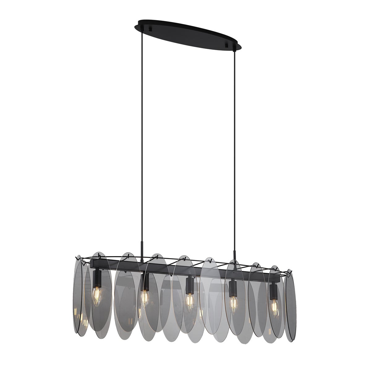 Qazqa designerski lampa wisząca z kloszem (5 punktów) do stołu jadalnego - Mochan - czarny, owalny, max. 10w, e14, z 5 punktami