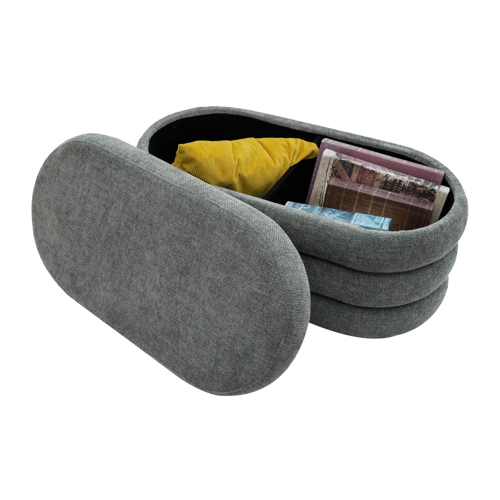 Pouf avec rangement Rebecca Mobili Fagus 38x76x38 Tissu Polyester MDF Gris Moderne - 4