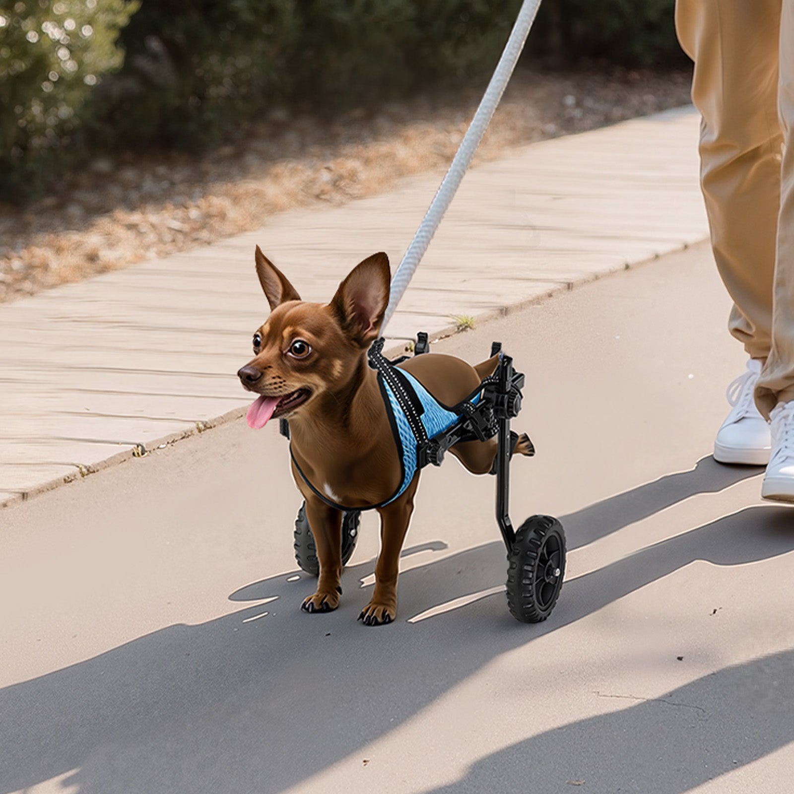 Cadeira de rodas leve para cães SucceBuy, carrinho de 2 rodas ajustável em altura, largura e comprimento, cães com deficiência até 10 kg, tamanho XS - 8