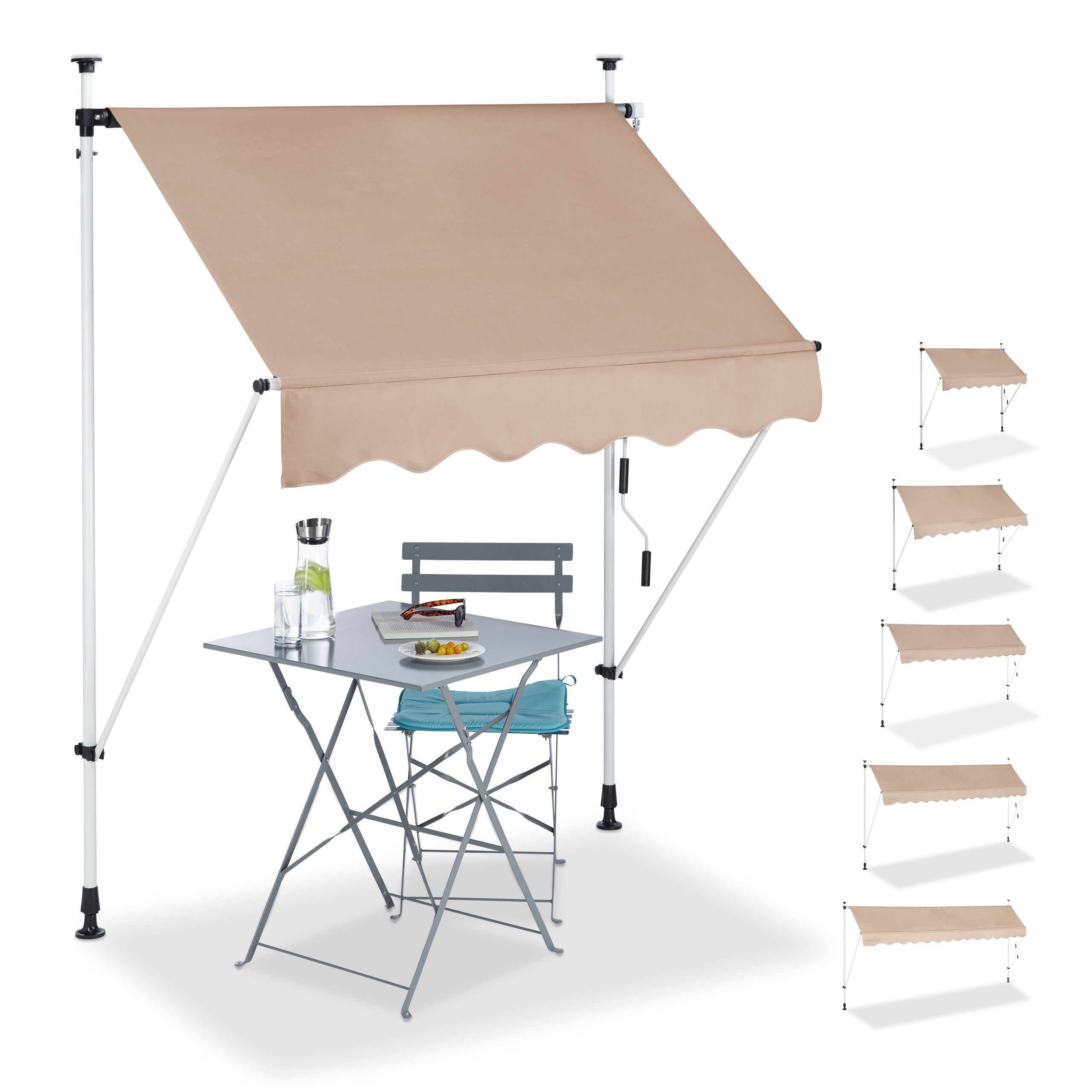 Tenda Da Sole Per Balcone Con Manovella - 300x120cm Senza Forare, Grigio - Foto 6