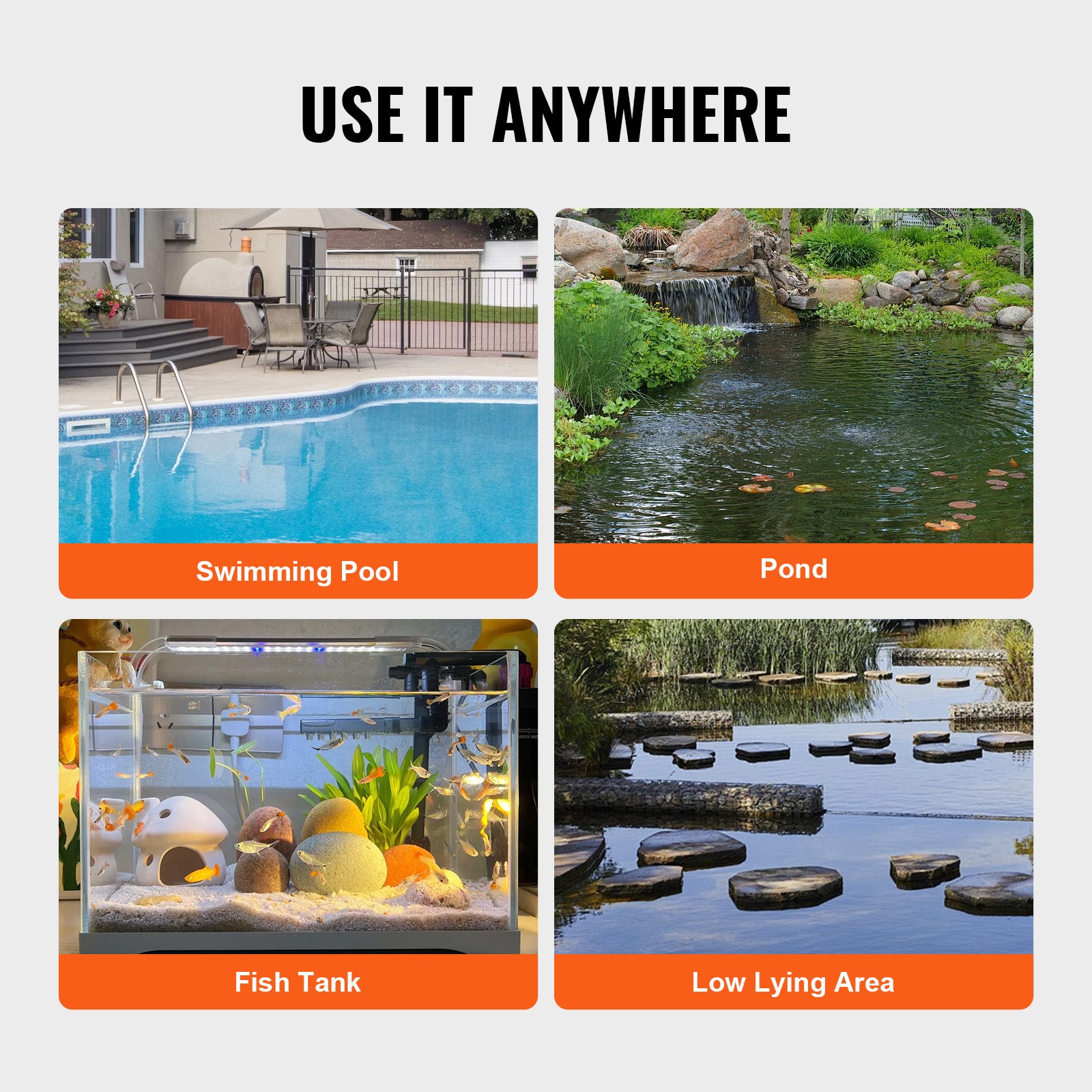 Pompe à eau submersible utilitaire,VEVOR 400 W,pompe de puisard,9500 L/H,hauteur de refoulement max. 7,9 m,câble d'alimentation de 3 m - 6