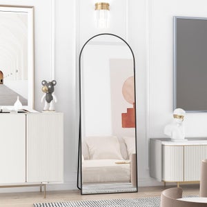 Miroir Pleine Longueur 162x53cm Noir - Cadre Alliage Aluminium, Verre Trempé, à Poser Ou Suspendre