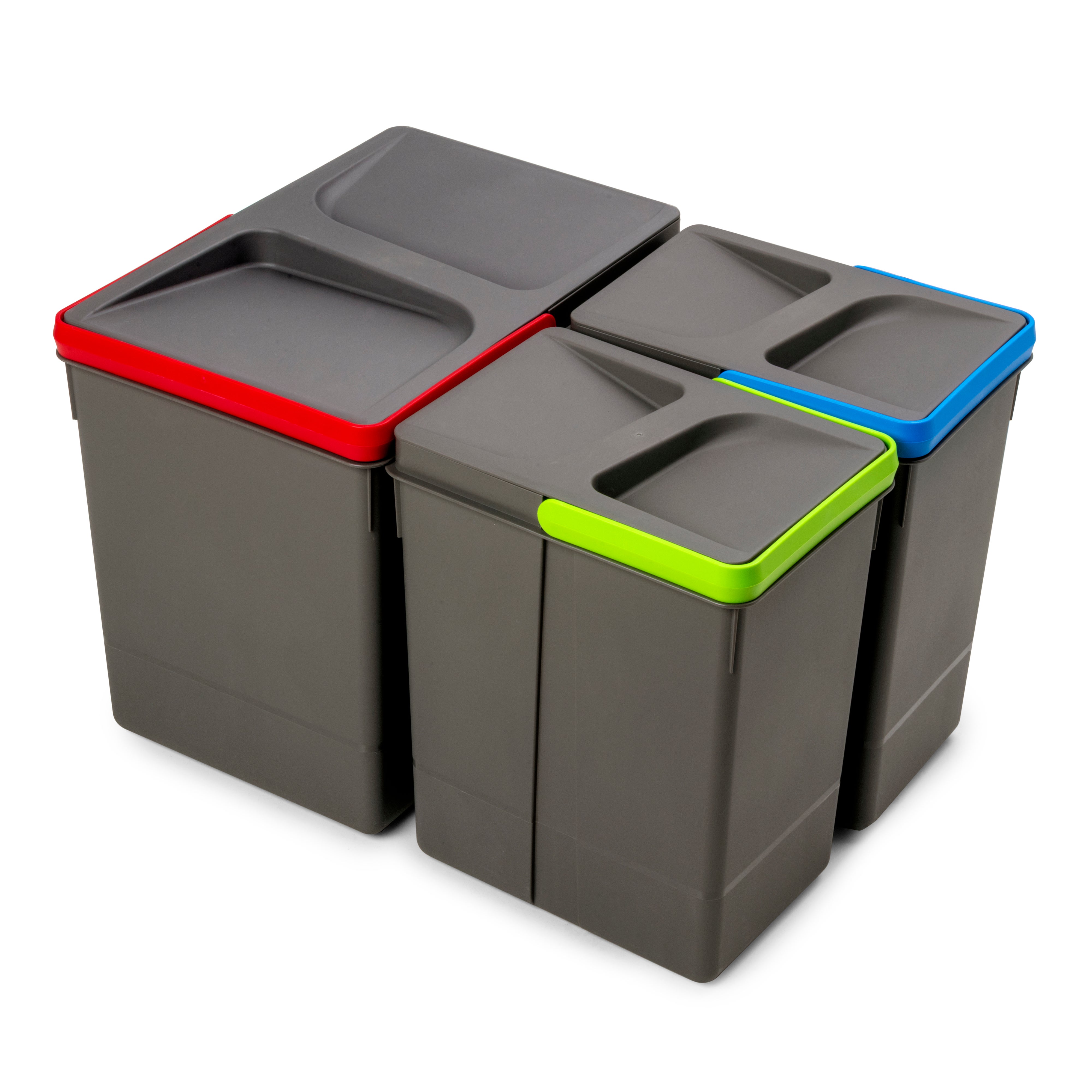 Emuca Zestaw pojemników do recyklingu do szuflad kuchennych Recycle, wysokość 266 mm, 1x15 litrów, 2x7 litrów, Plastik, Szary antracytowy