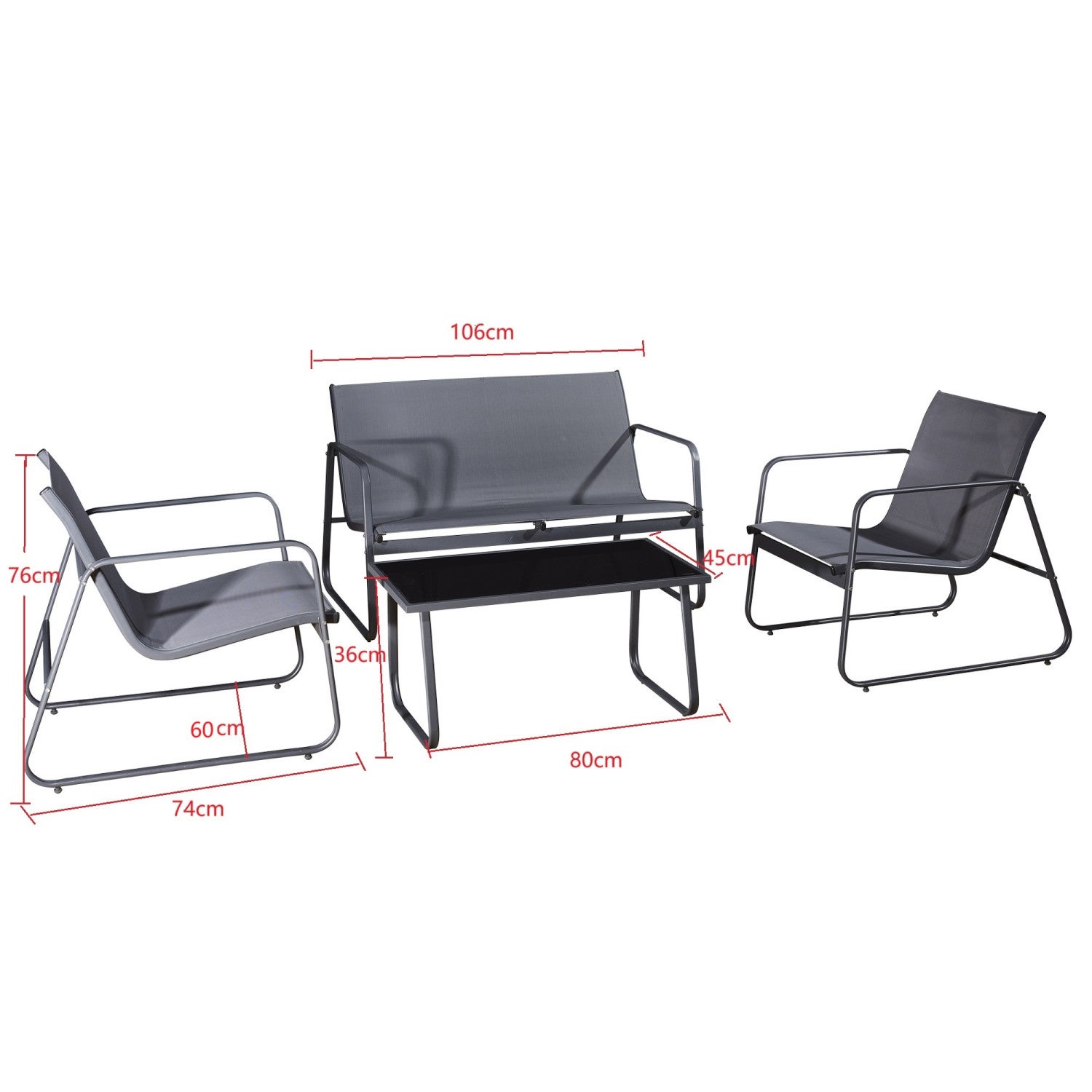 Salon de jardin 4 places en textilène et acier - Gris et Noir - ANNECY - IMS Garden - 7