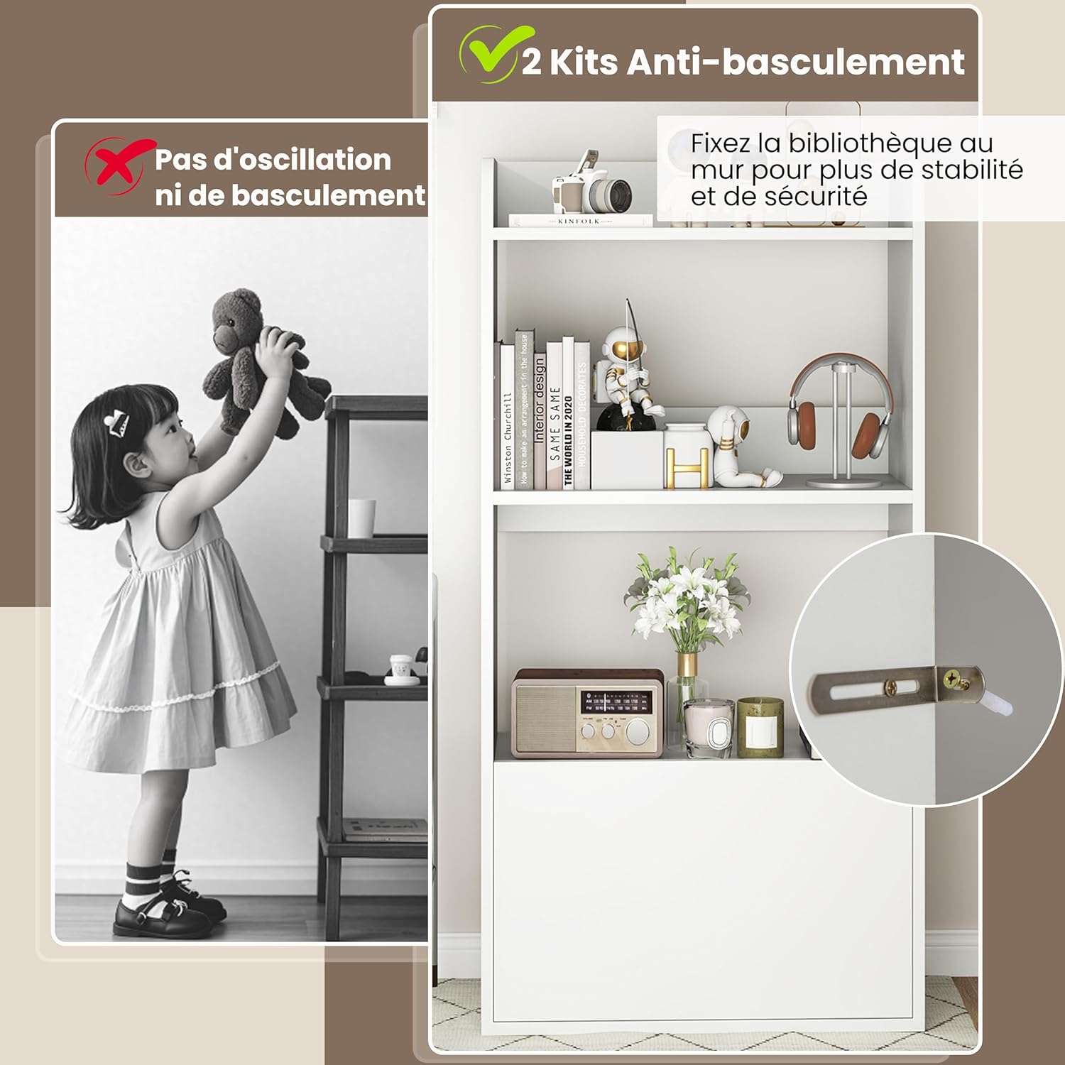 Libreria Aperta a 3 Ripiani, Scaffale Salvaspazio in Legno con Cassetto, Scaffale Portaoggetti Espositivo per Camera da Letto, Soggiorno, Cuci - 7