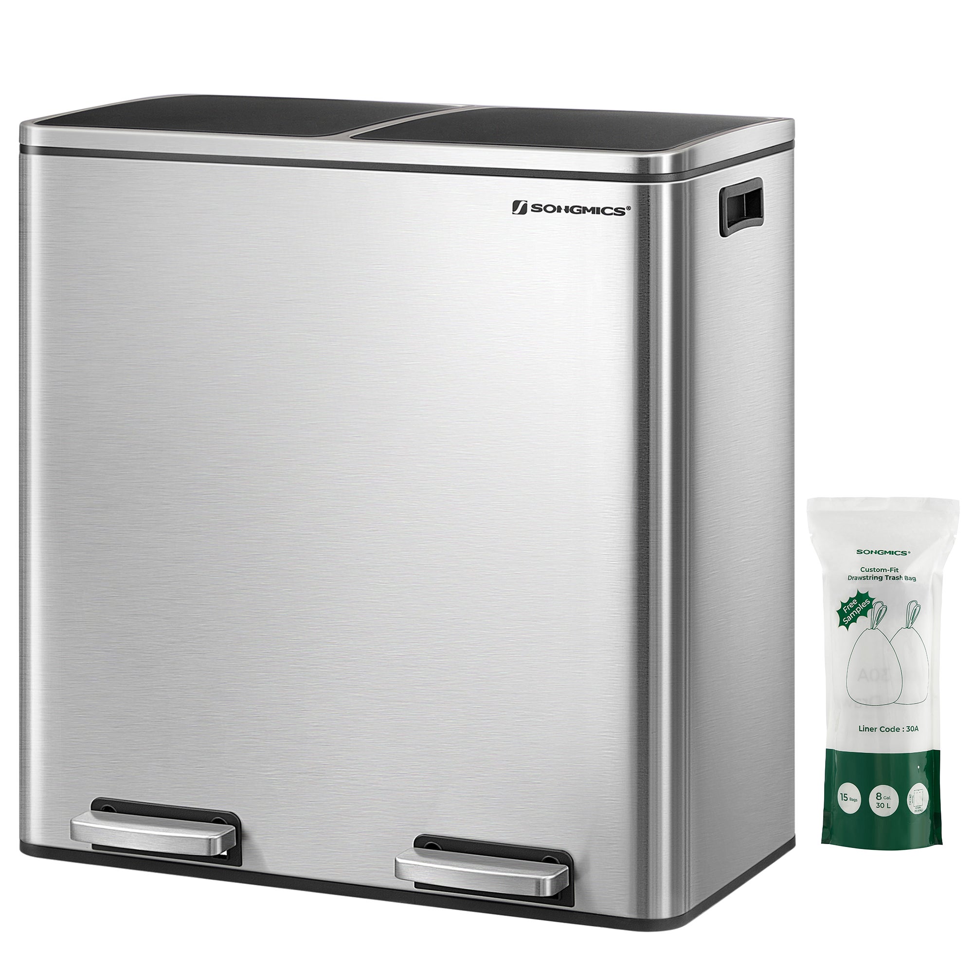 Poubll à Pédal Rcyclag 2 n 1 Argnté 60L Métalliqu Poubll d Cuisin à Doubl Compartimnt 2 x 30L Poubll Dou au millur prix