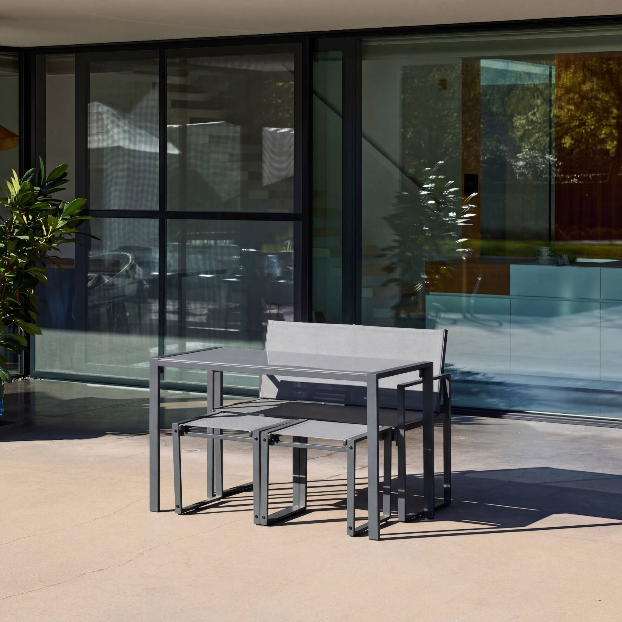 Conjunto de mesa de jardín encastrable, 4 plazas Antracita - 125x59.5x74 cm - 8