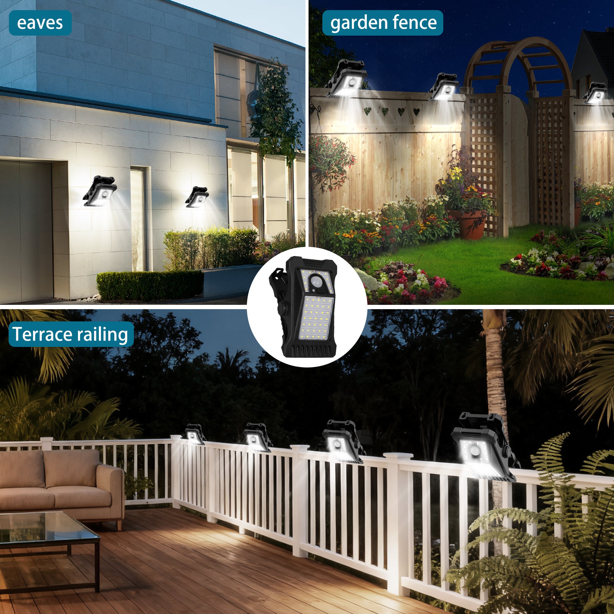 LUXEN Luces Solares con Clip para Exterior, Sensor de Movimiento, 6500K Luz Fría, Luz de Seguridad con Carga USB - 6