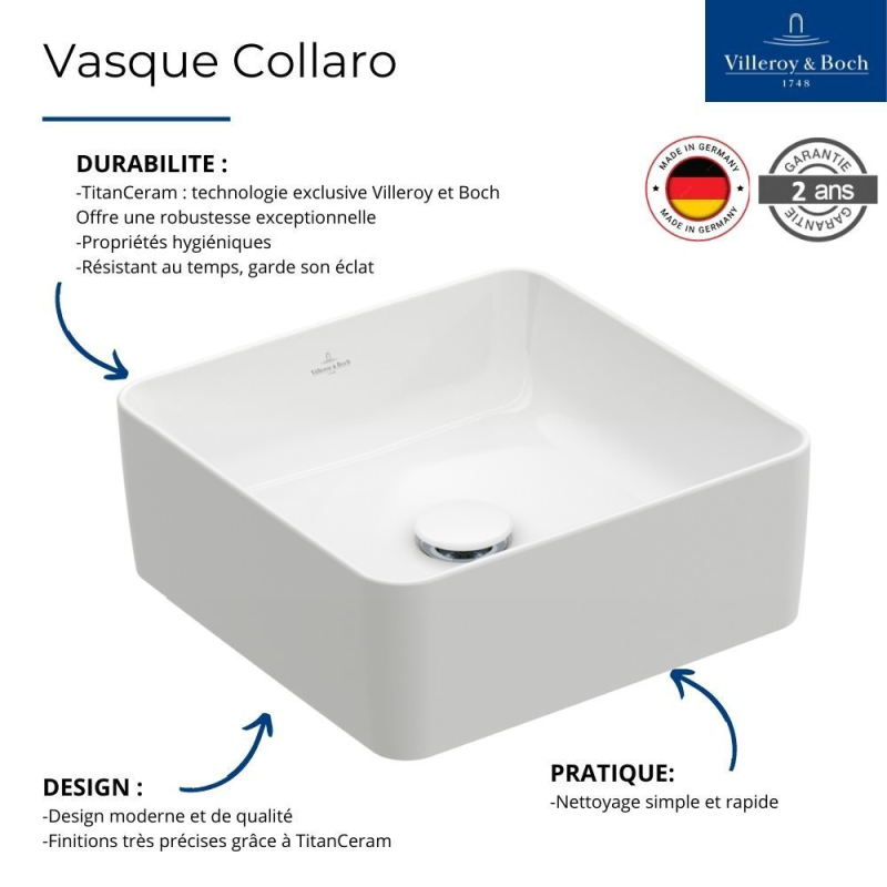 Vasque a poser carree VILLEROY ET BOCH Collaro Blanc - 3