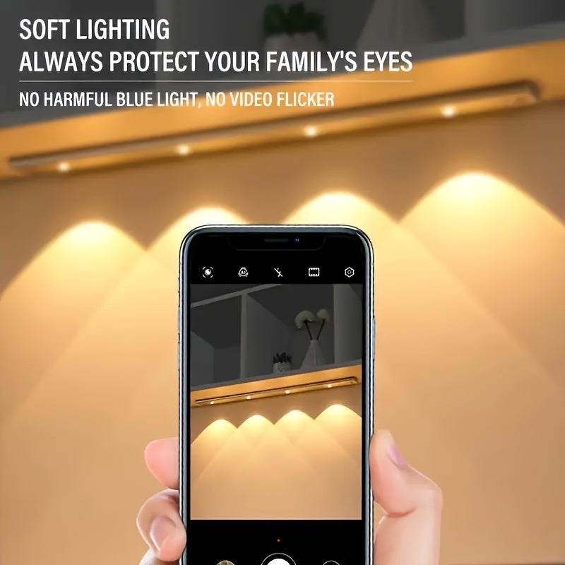 Tira de luz LED regulable de 3 colores, luz nocturna inalámbrica pequeña de 40 cm, sensor de movimiento, recargable, para cocina y armario. - 8