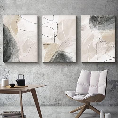 Zestaw 3 plakatów, abstrakcyjna sztuka ścienna, beżowy, nowoczesna sztuka ścienna na płótnie, bez ramy, dekoracja ścienna do salonu, 50 x 70 cm - 2