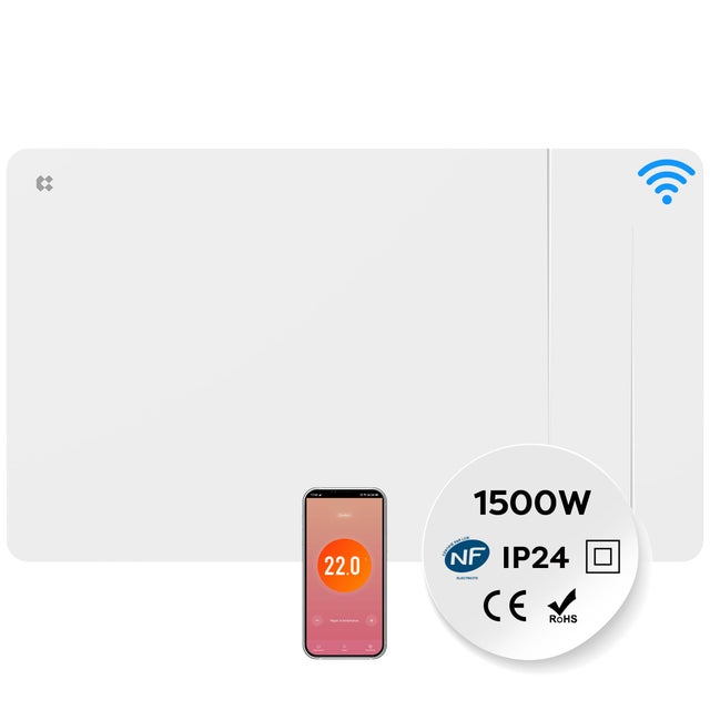 CIARRA Radiateur électrique connecté 1500W à inertie sèche céramique Double coeur de chauffe Programmable 5 Modes Silencieux Blanc mat CDHTD15A-W