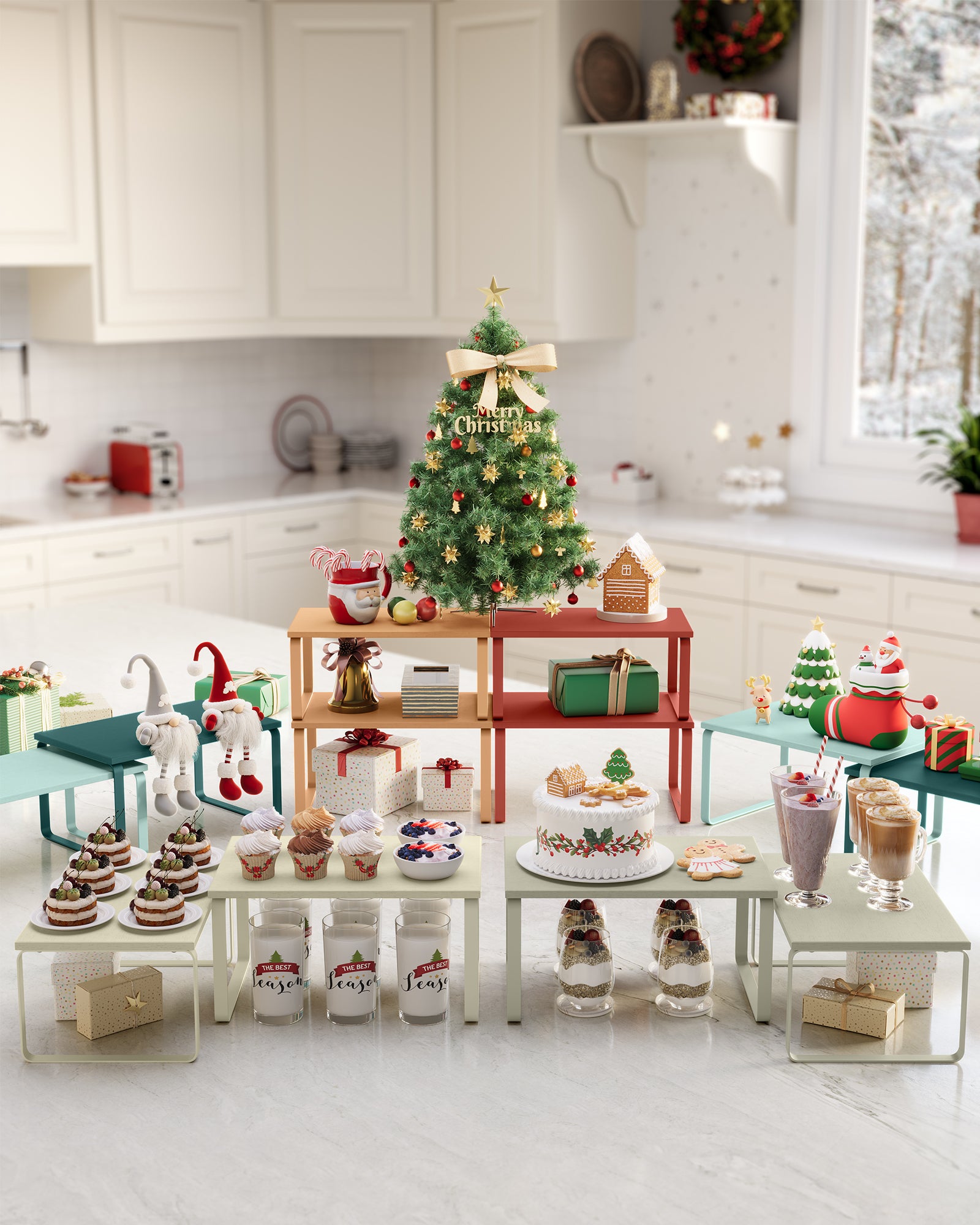 Estante para Especias, Juego de 2, Organizador de Armario, Especiero de Cocina Extensible, Beige - 3