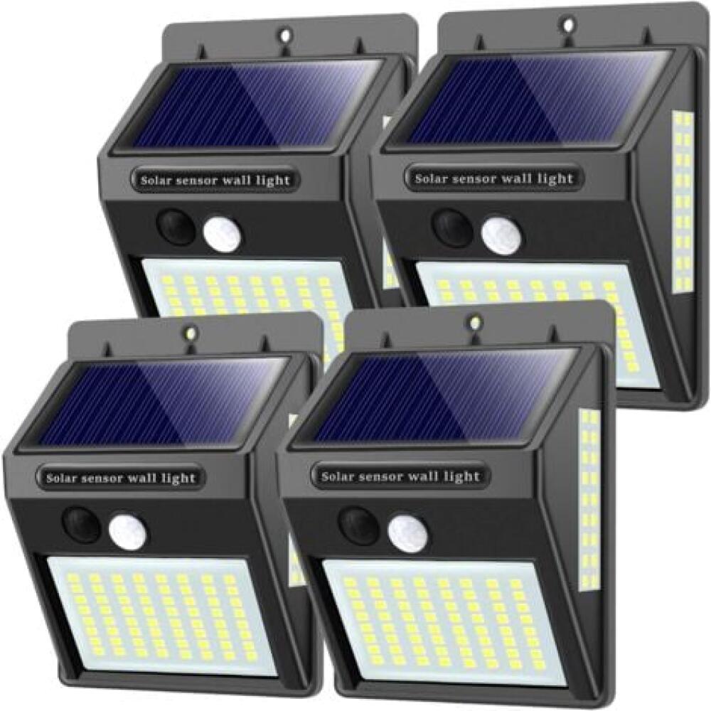 Zewnętrzne lampy solarne z czujnikiem ruchu, 100 LED - 1000 lumenów, wysoka jakość, wodoodporne, z czujnikiem ruchu LED - zestaw 4 szt.