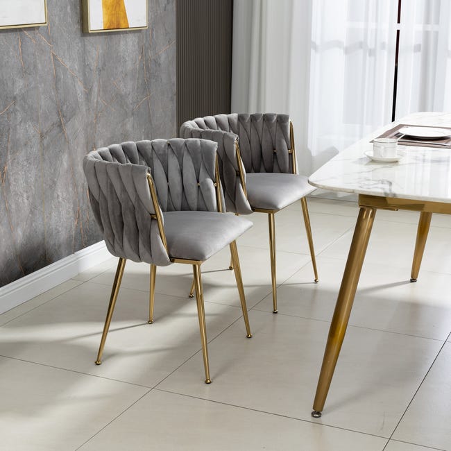 Set di 2 sedie da sala da pranzo in velluto e metallo dorato - bianco - 61 x Set di 2 sedie da sala da pranzo in velluto e metallo dorato - bianco - 61 x