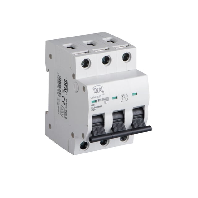 Interruttore 3P 50A – Protezione da sovraintensità – Rail TH35 – Bianco