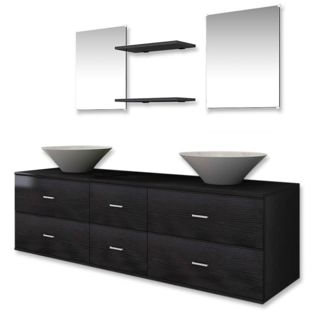 Meubles de salle de bain 9 pcs avec lavabo et robinet Noir vidaXL - 4