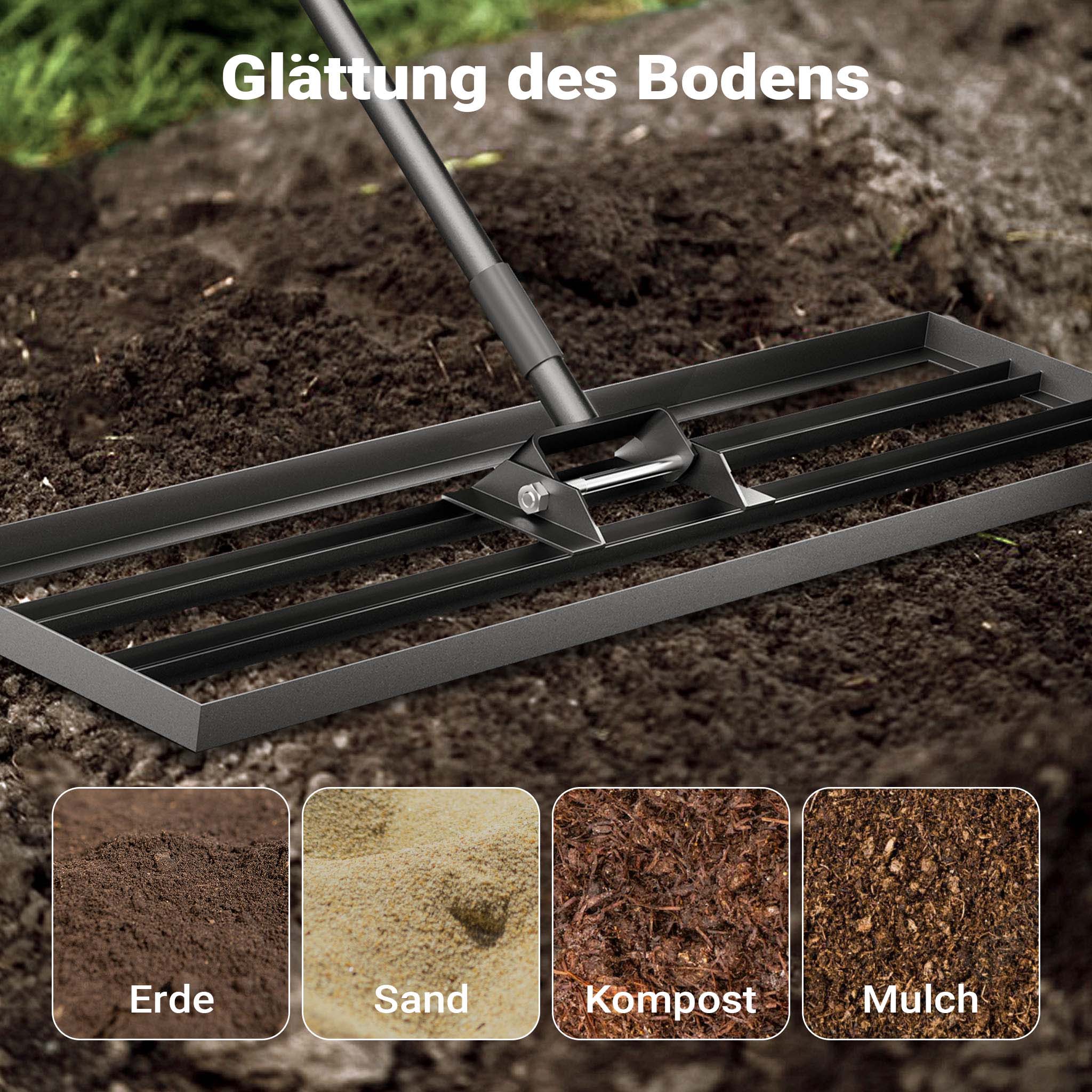 Râteau de nivellement 1219 x 254 x 2050 mm Noir 4,5 kg Acier fin Raclette de gazon Niveleur avec manche 2 m Extensible Racloir Polyvalent… Wiltec - 5