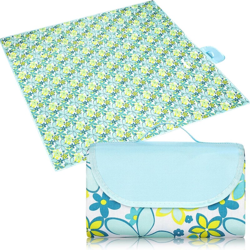 Koc piknikowy 200 x 200 cm, składany, wodoodporny, odpowiedni do podróży i na kemping, wzór niebieskiej lilii