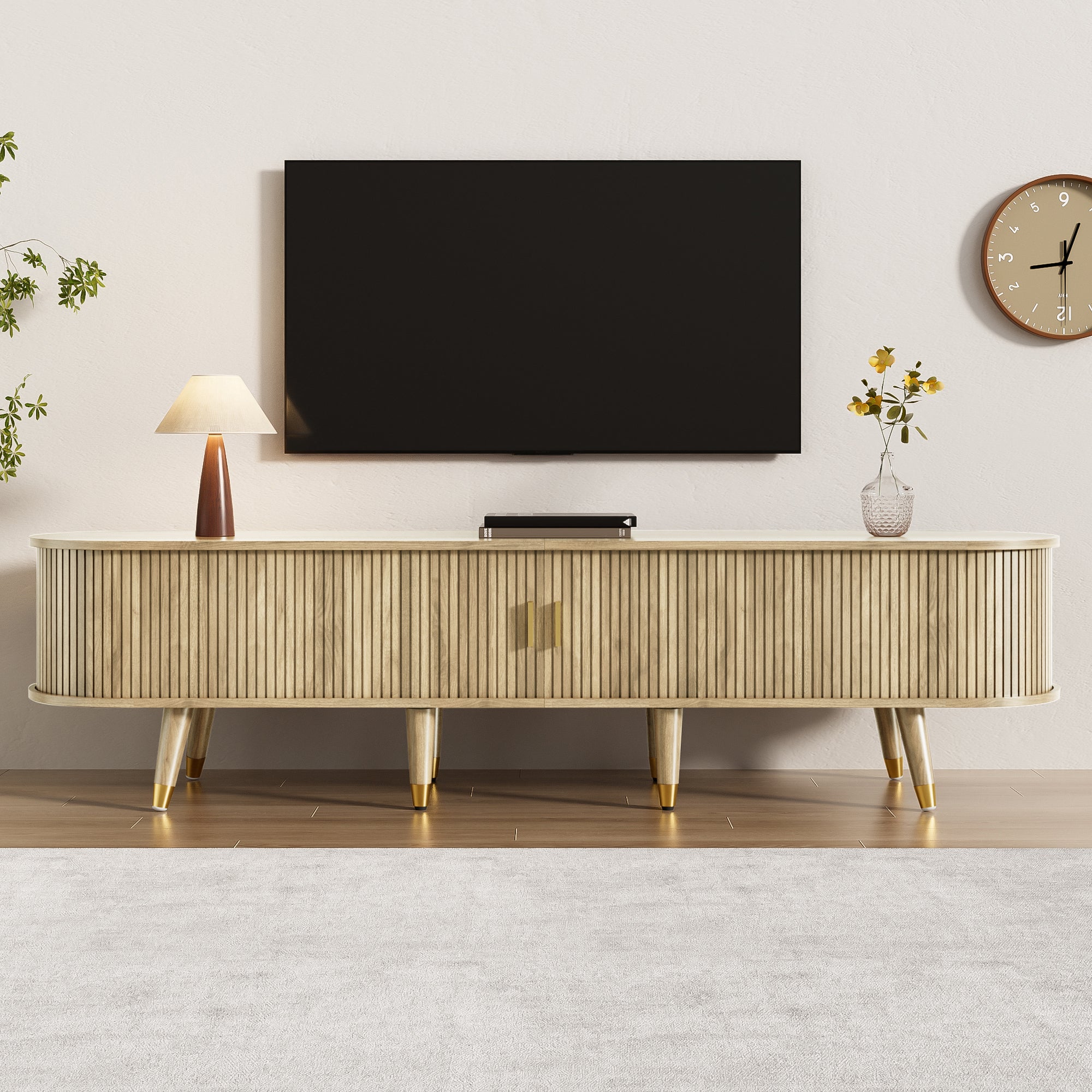 Stolik pod TV z 2 drzwiami przesuwnymi i 2 szufladami - 175 x 38 x 45 cm - MDF - Dąb - 8