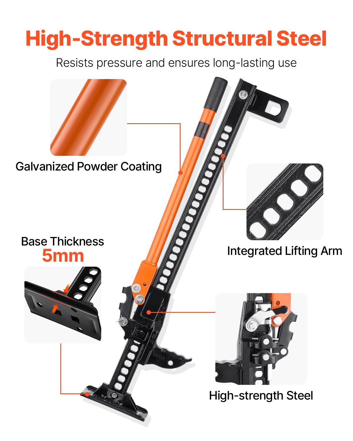 Macaco todo-terreno VEVOR 4x4 3,18t 91,5cm hi-lift elevação 13-77cm macaco cremalheira veículos tratores - 4