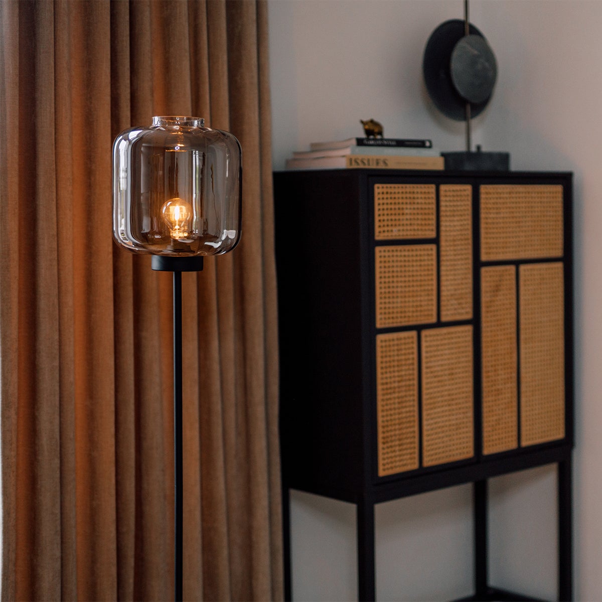 Qazqa design lampadaire - Qara - noir et fumé, max. 60w, e27, 161cm, idéal pour le salon - 2