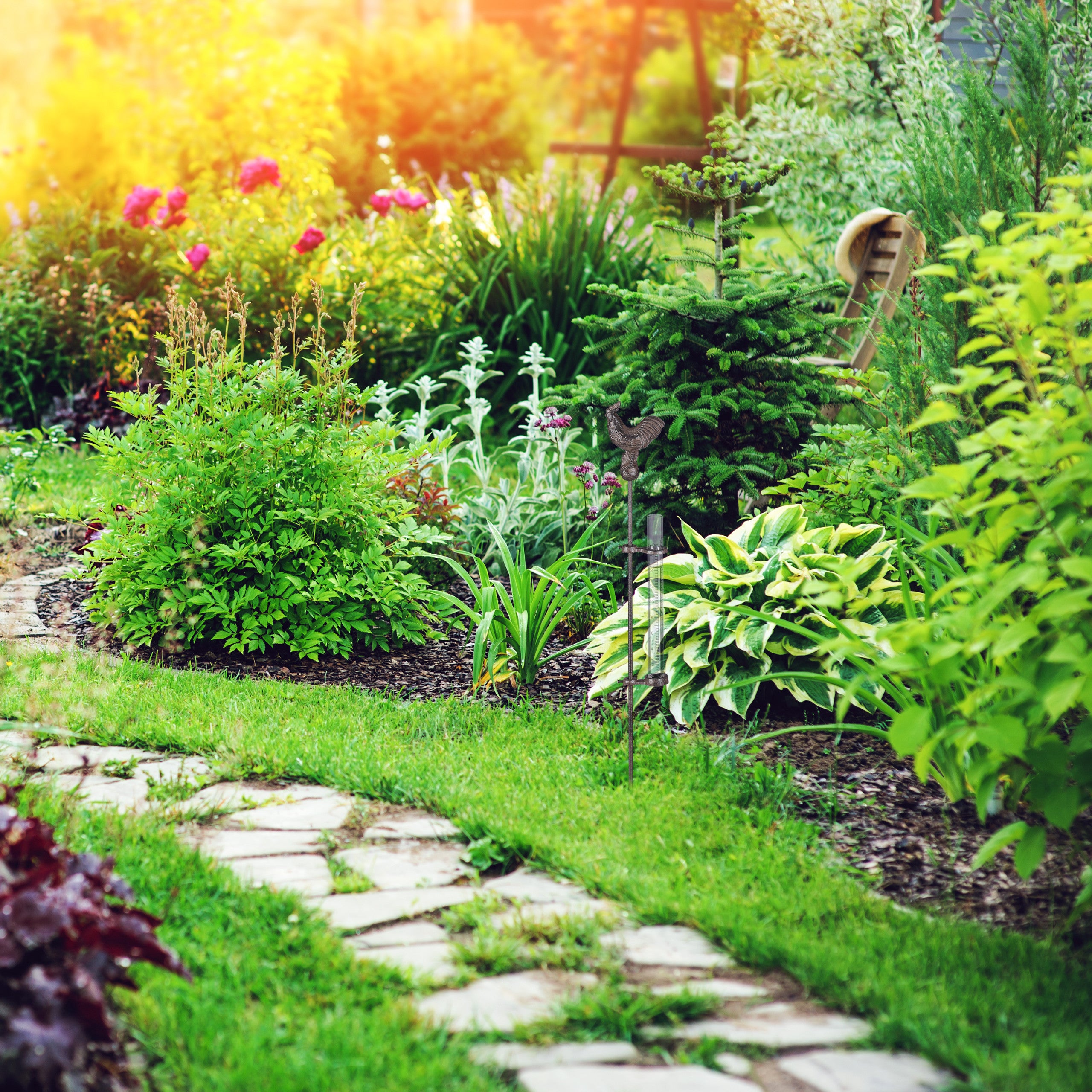 Pluviomètre décoration en métal, outil pour l'extérieur, coq, 17cm 7 pouces, piquet de terre, bronze, antigel, Relaxdays - 5