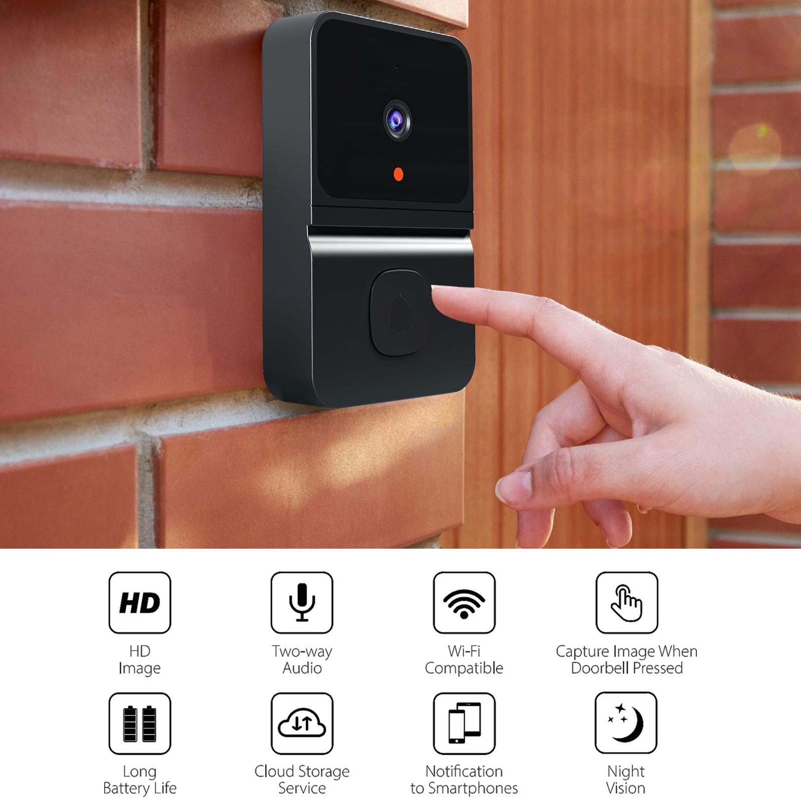 Caméra de sonnette vidéo intelligente sans fil, vision nocturne HD, WiFi, stockage cloud gratuit, audio bidirectionnel, contrôle par application - 2