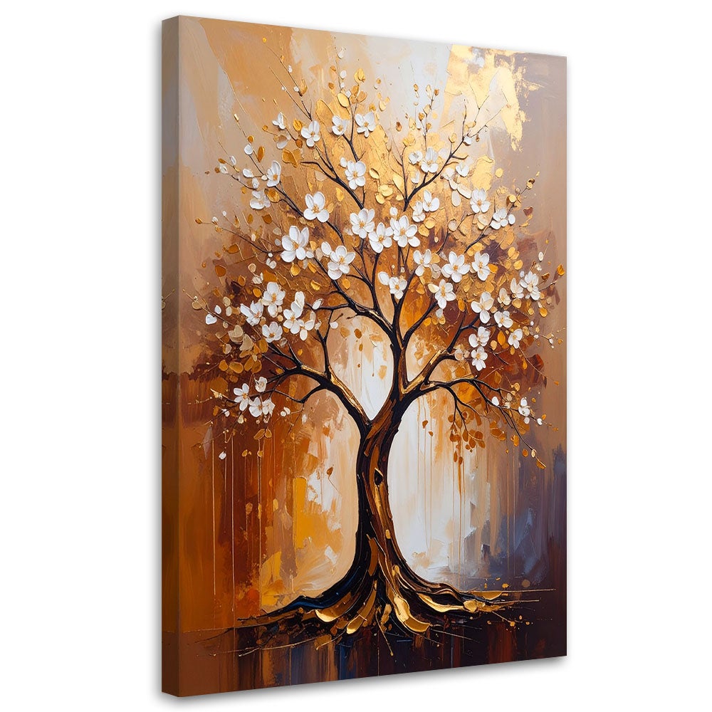 Obraz do salonu złote drzewo życia kwiaty abstrakcja 40x60