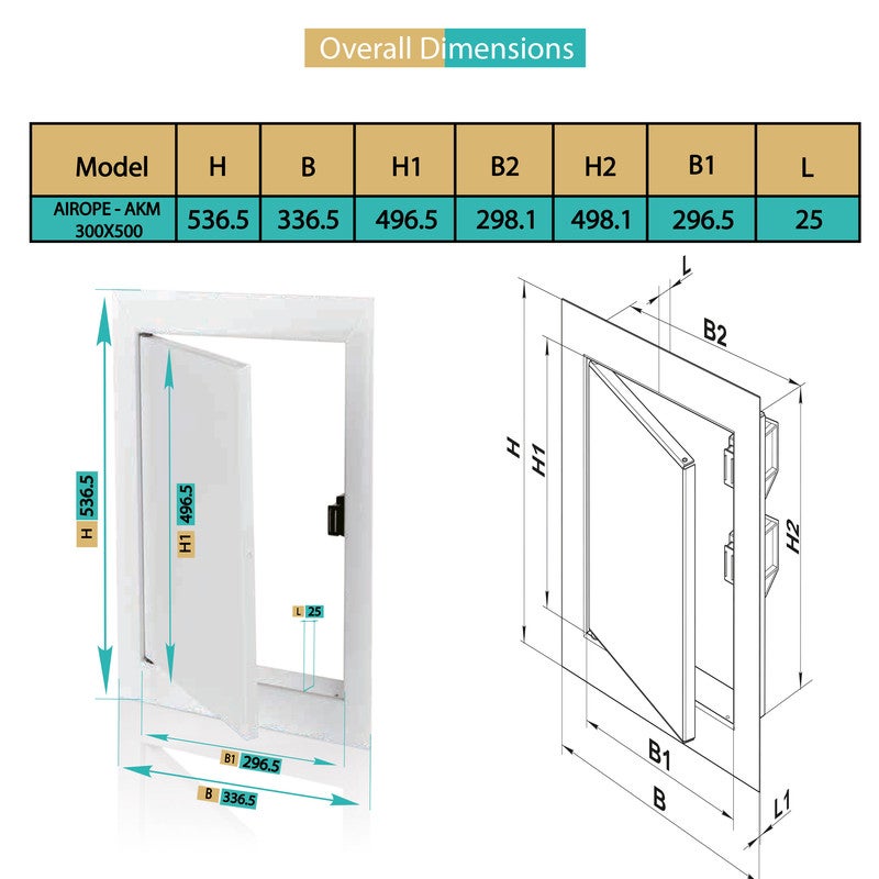 AIROPE Trappe de Visite 300x500 mm Acier, Fermeture Magnétique, Ouverture Gauche/Droite, Panneau d’Accès pour Eau, Mur, Baignoire, Fusibles, Fils - 2