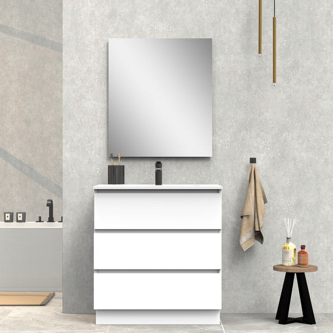Assemble Lababo ENSEMBLE DE SALLE DE BAIN SPARK | 70 CM BLANC | TROIS TIROIRS | LAVABO ...