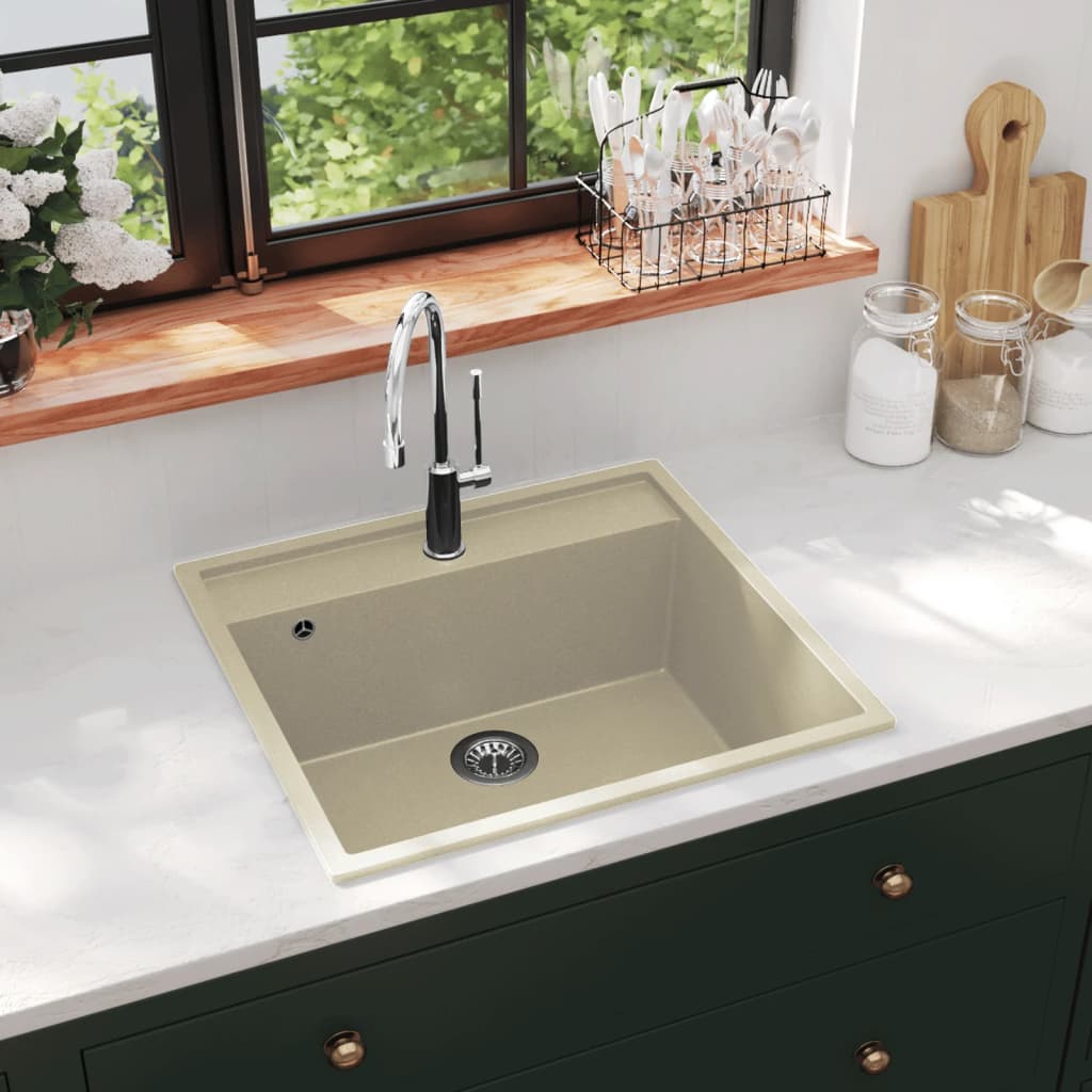 Maison exclusive - fregadero de cocina con rebosadero granito beige