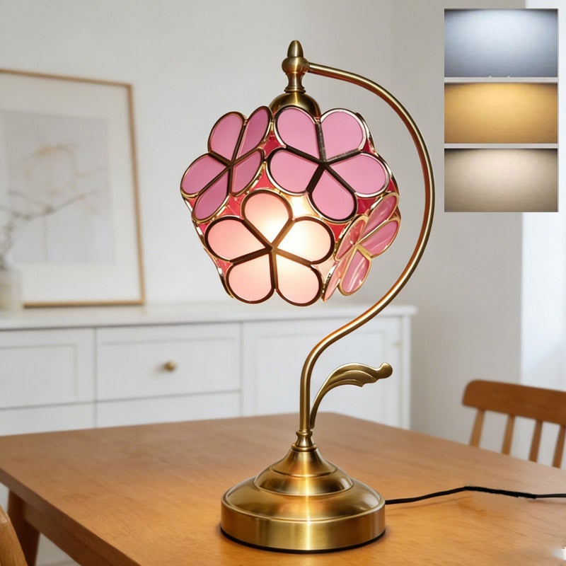 Lustre en teck avec abat-jour en laiton et verre flûté