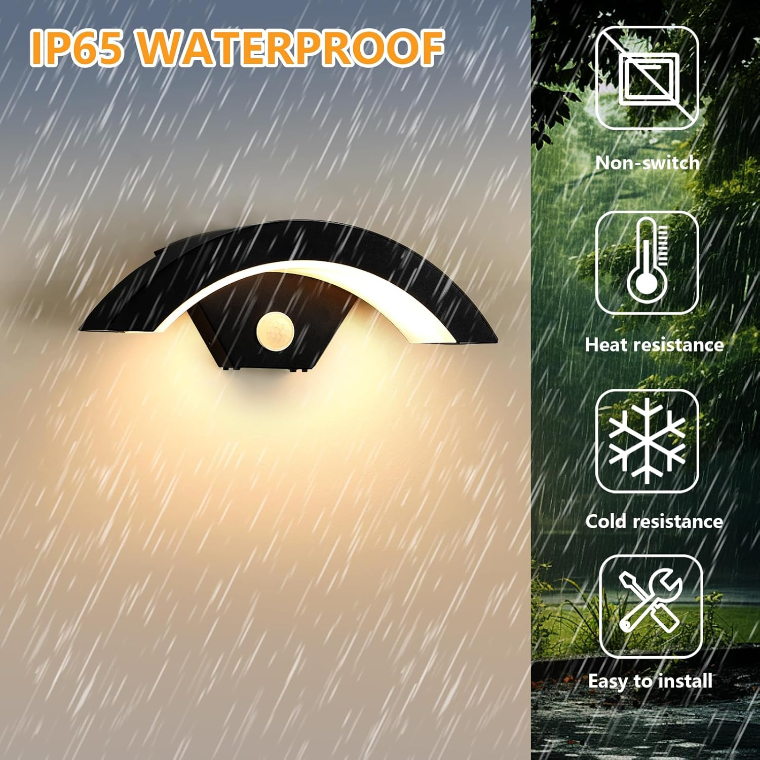 2 sztuki kinkietu LED z czujnikiem ruchu, 24 W, aluminiowa lampa ogrodowa LED, do użytku na zewnątrz i wewnątrz, wodoodporna, ciepła barwa światła - 6