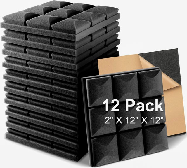 12-pak paneli z pianki akustycznej, 30 x 30 x 5 cm, samoprzylepne, dźwiękochłonne, ognioodporne i pochłaniające hałas