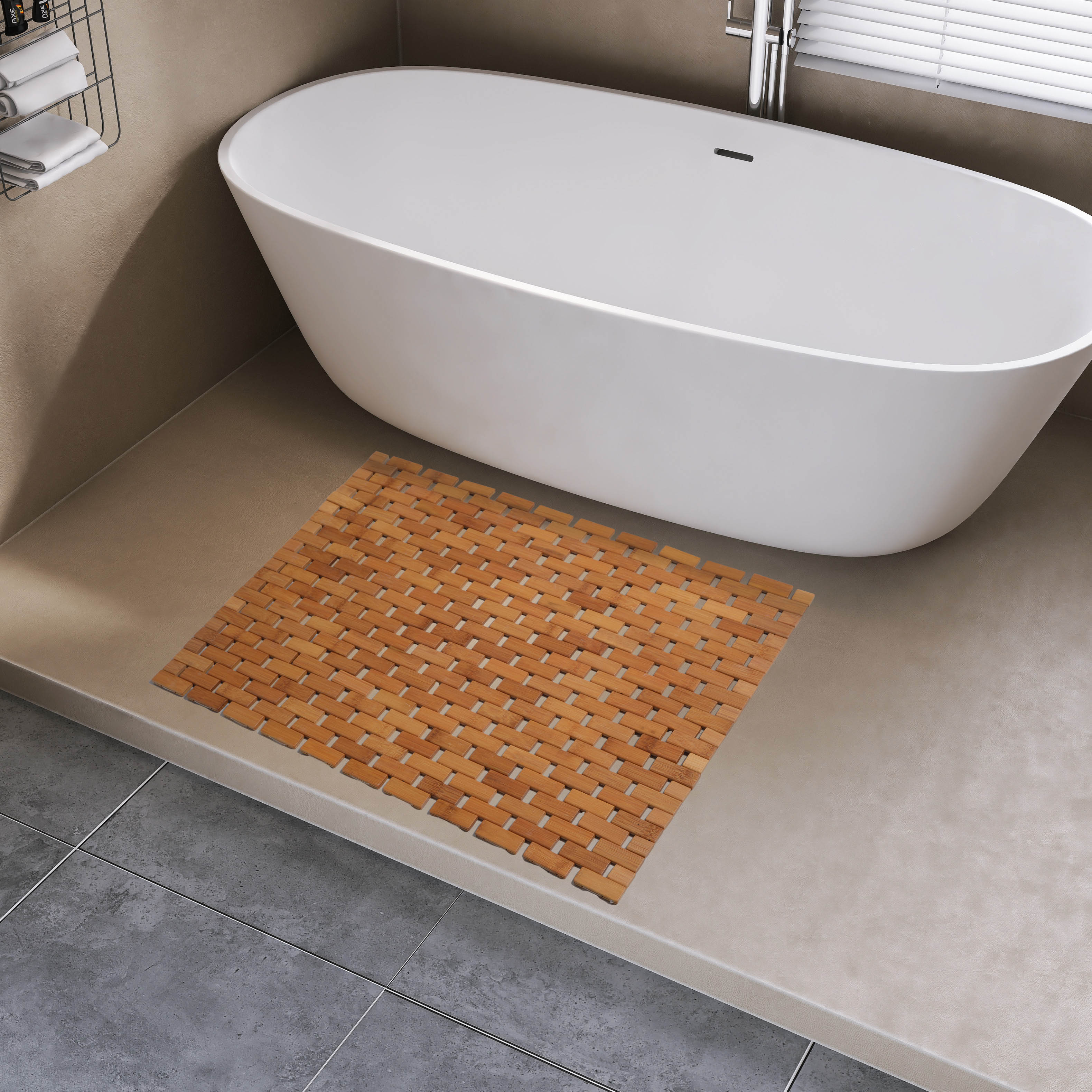 IZDOGA Tapis de Bain de Douche en Bois Naturel,Tapis Salle de Bain,Caillebotis Douche Bois,Antidérapant Sol Tapis,Tapis de Douche pour Intérieur ou Extérieur,Facile à Nettoyer (70 * 90cm,Dark Color