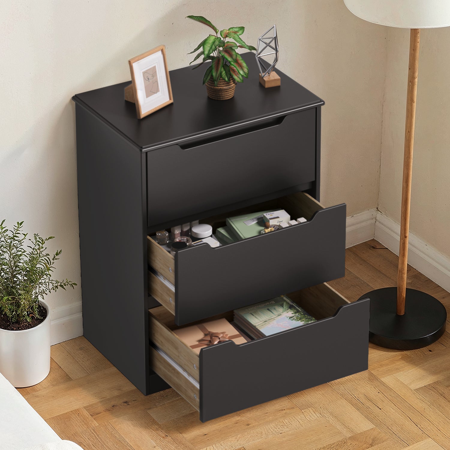 Bealife Cassettiera a 3 cassetti, nera, 62 x 41 x 82 cm - 2