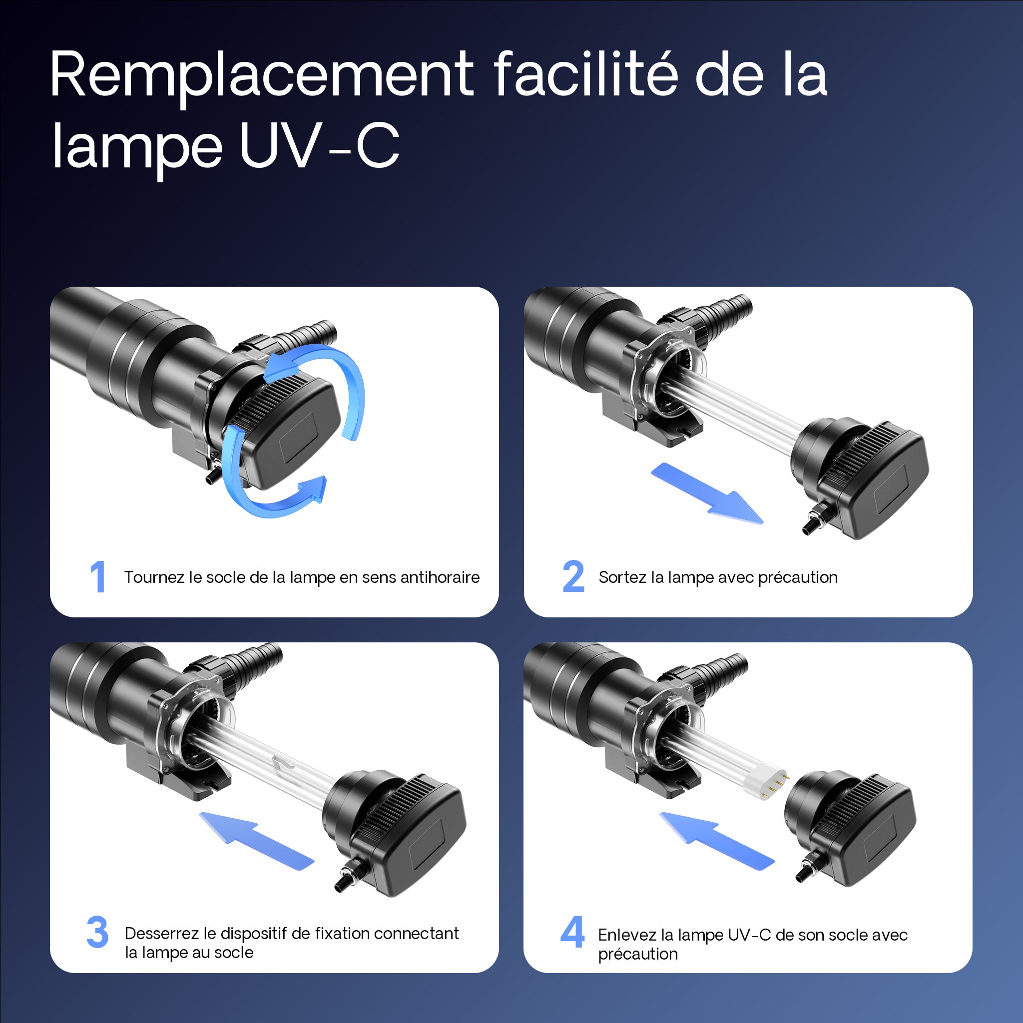 CUV-655 Stérilisateur Clarificateur bassins/étang - débit max. 8000 l/h - avec Lampe rayons UV-C 55 W + Miroir inox + Aimants - pour… SunSun - 8